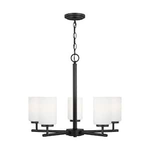 Oslo 24 in. 5-Light Midnight Matte Black Transitional Contemporary Chandelier with Cased Opal Etched Glass Shades