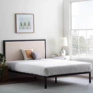 Mara Beige Ivory Metal Frame Twin XL with Curved Upholstered Headboard Platform Bed