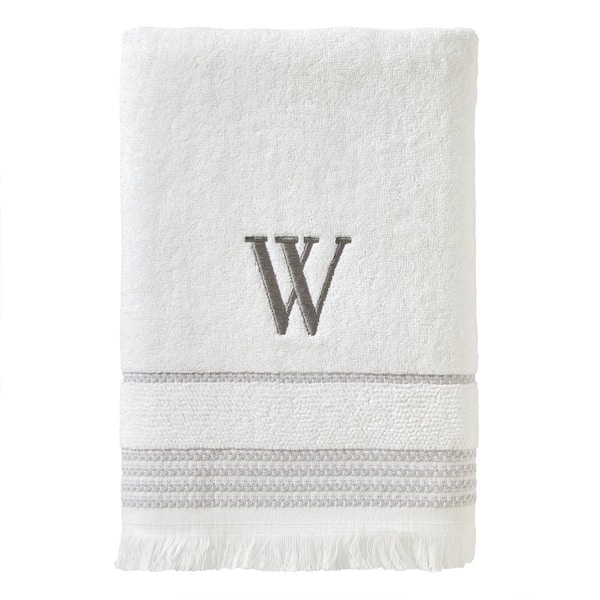 SKL Home Casual Monogram Letter W Bath Towel, white, cotton