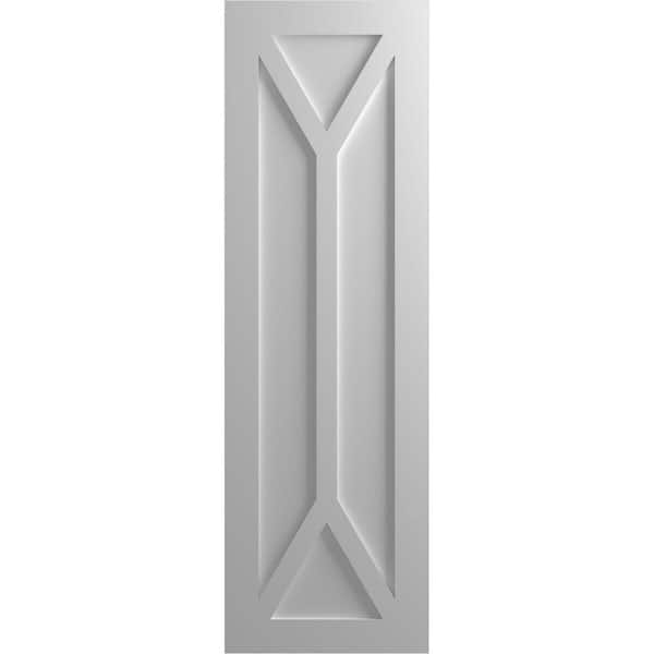Ekena Millwork True Fit 12 in. x 44 in. Flat Panel PVC San Carlos Mission Style Fixed Mount Shutters Pair in Primed