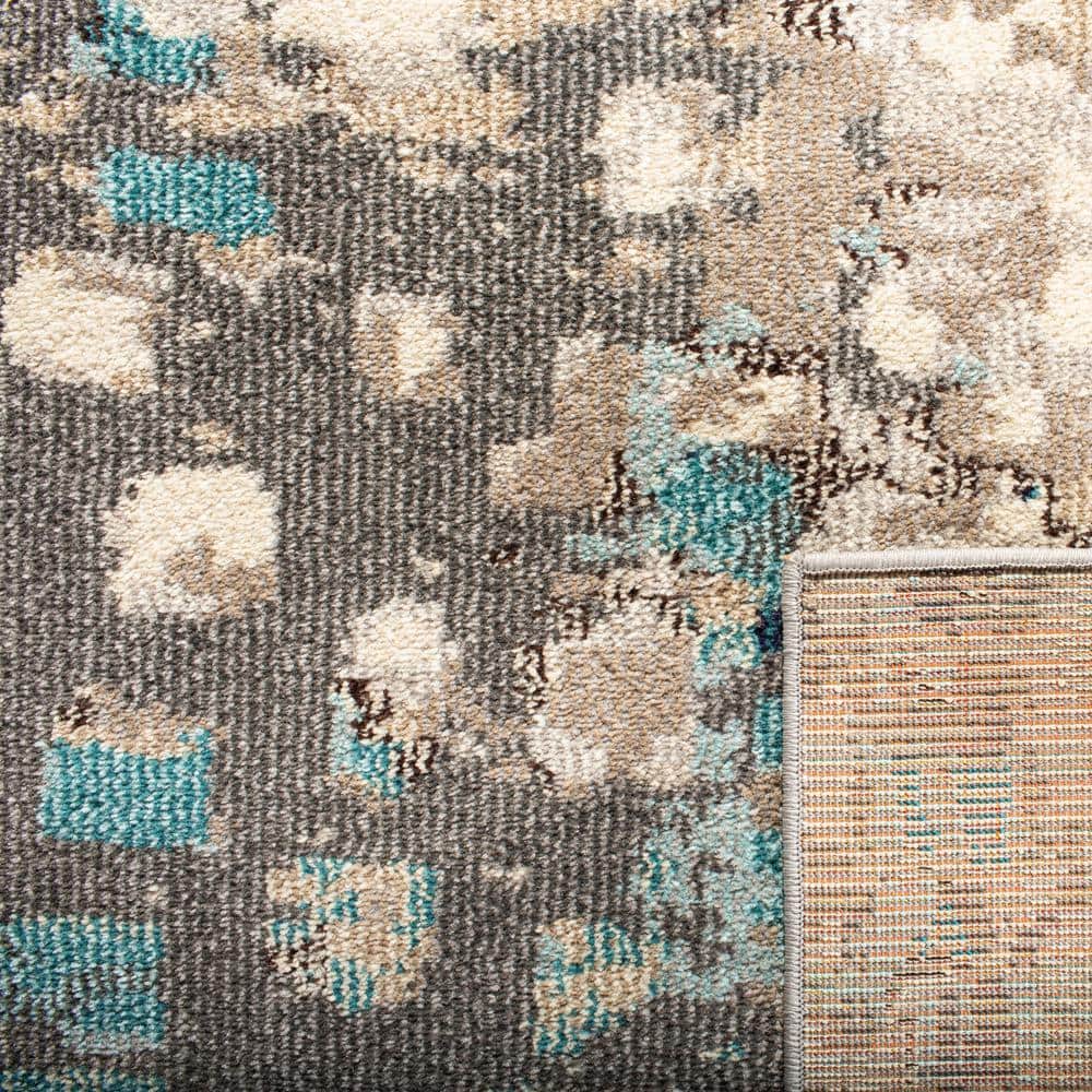 Grey and Blue Abstract Square Synthetic Area Rug