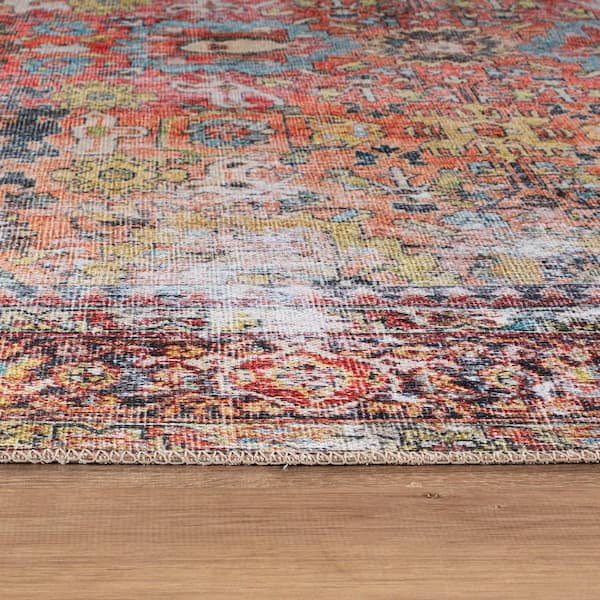 Transitional Distressed Machine Washable Non Slip Multi 6 ft. 6 in.  x  9 ft.  Area Rug