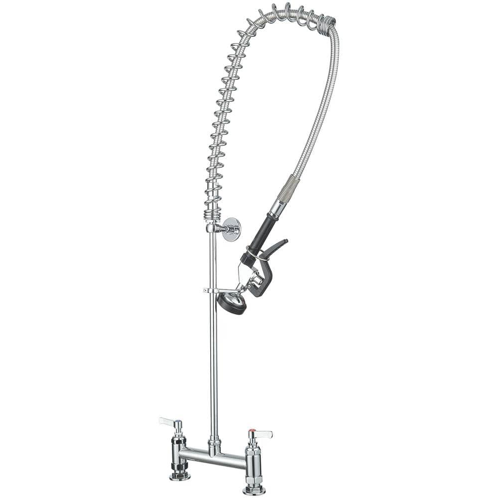 Polished Chrome Commercial Pull-Down Dual Handle Kitchen Faucet