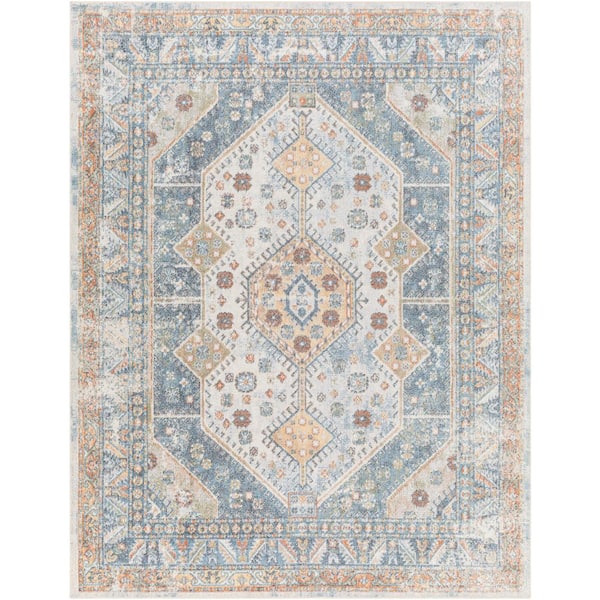 Lillian Sky Blue/Beige 5 ft. x 7 ft. Medallion Machine-Washable Indoor Area Rug