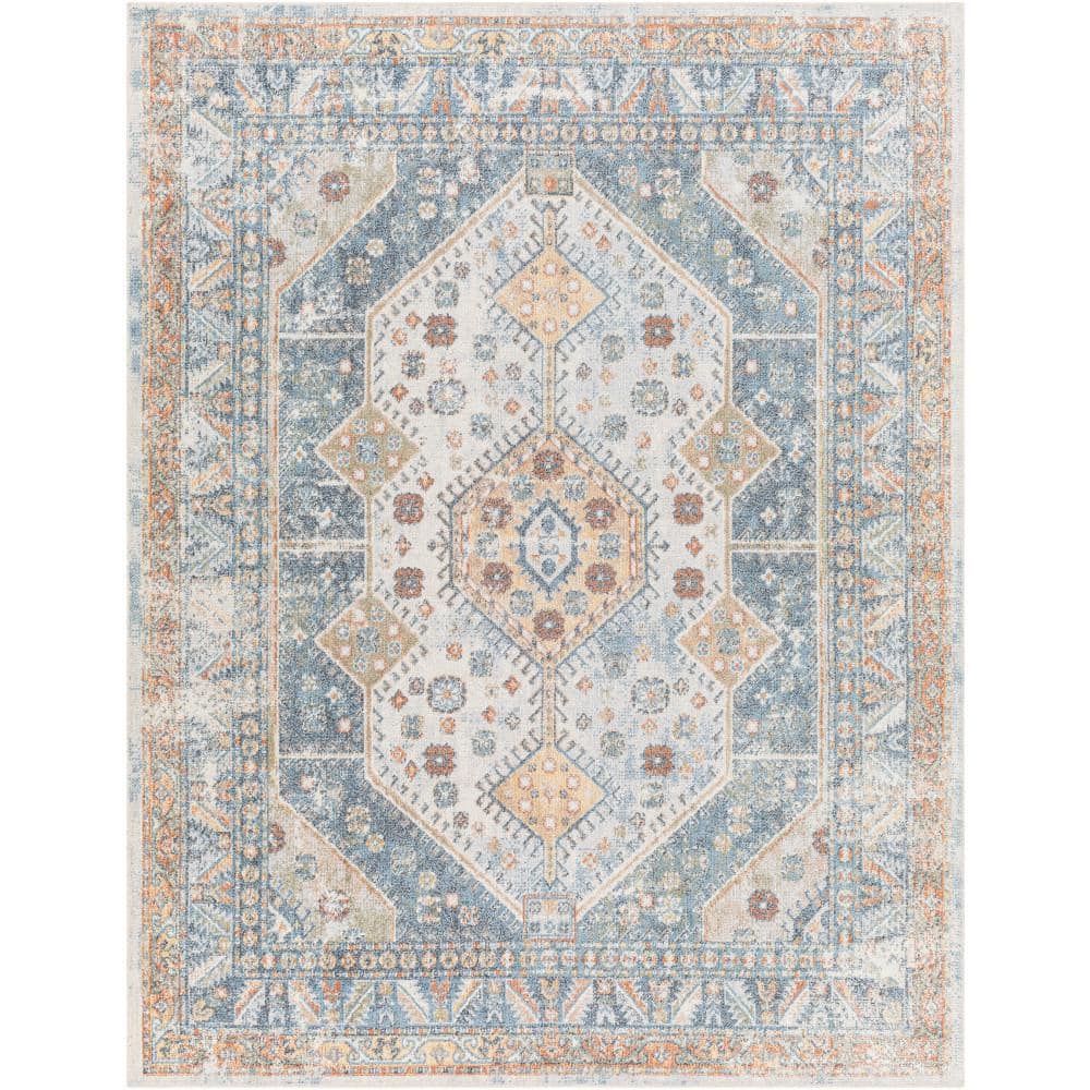 Blue Rectangular 8' x 10' Machine Washable Synthetic Rug