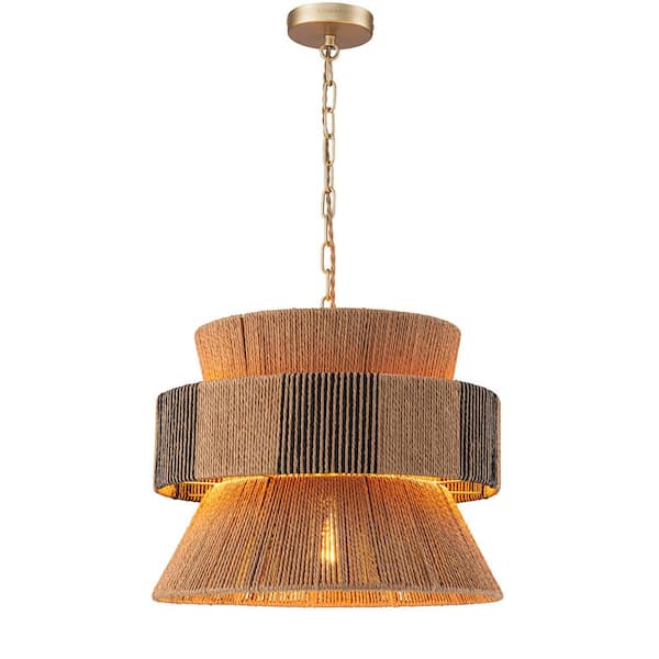 Lennox 4-Light 3-Tier Coastal Chandelier Handwoven Multi Color Shade in Brass Finish