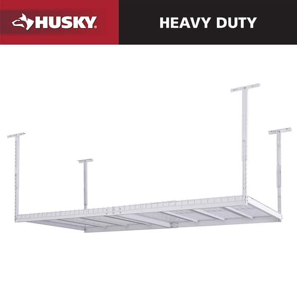 Husky 97.5 in. W x 43.75 in. H x 48 in. D Adjustable Height Metal Heavy-Duty Overhead Garage Storage Rack in White