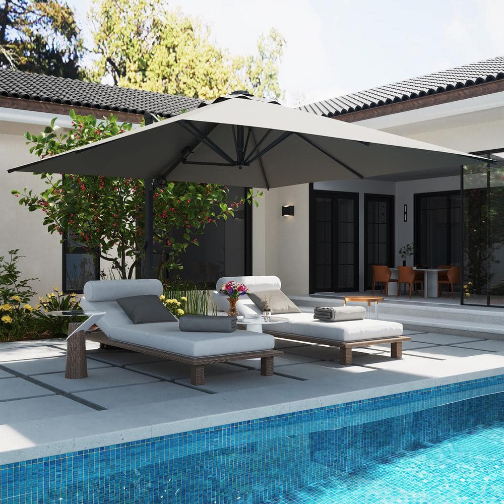 10ft Gray Aluminum Cantilever Patio Umbrella with Bluetooth LED Light