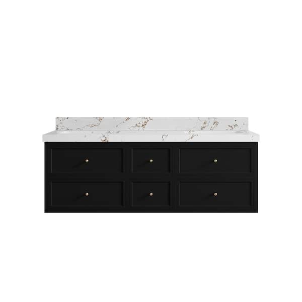 Willow Collections Roswell 60 in. Double Sink Freestanding Black Bath Vanity with Viola Brown Qt. Top Unassembled