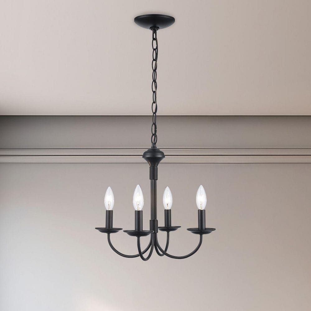 Bel Air Lighting Candle 4-Light Black Candle Chandelier Light