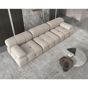103.95 in. W Square Arm Velvet Rectangle 3-Seater Free Combination Sofa in Beige
