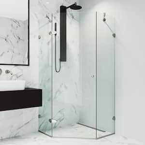 Verona 38 in. L x 38 in. W x 73 in. H Frameless Pivot Neo-angle Shower Enclosure in Brushed Nickel with Clear Glass