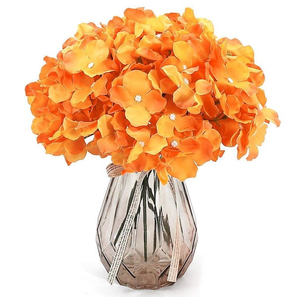 11.1 in. Orange Outdoor Artificial Hydrangea Flower for Decoration