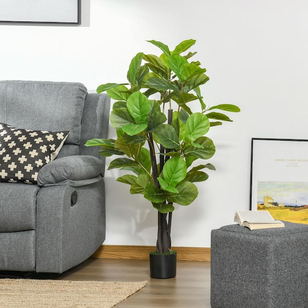 HOMCOM 4 .5 ft. Green Artificial Fiddle Leaf Fig Tree in Pot 830-437 ...