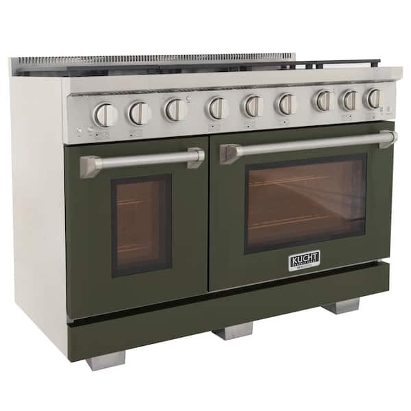Professional 48 in. 6.7 cu. ft. Double Oven Gas Range 7 Burners Freestanding Natural Gas Range in Olive Green