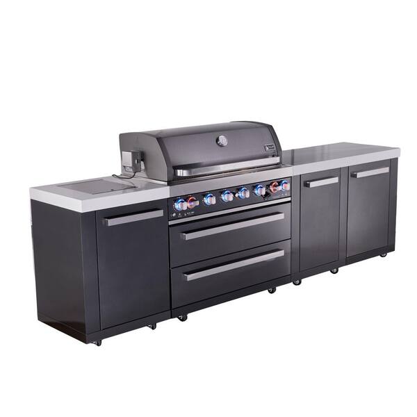MONT ALPI Black 6-Burner 119 in. x 23 in. Outdoor Kitchen with