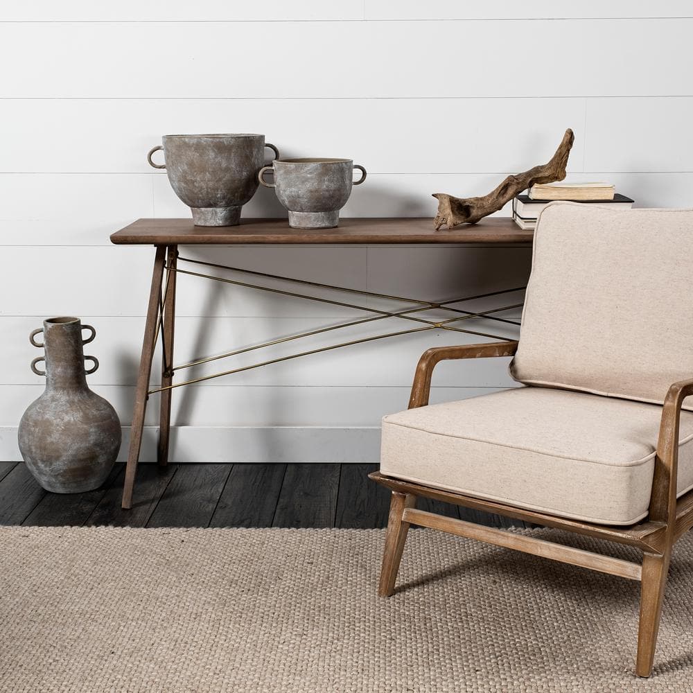 Rustic Brown Ceramic Decorative Table Vase with Handles