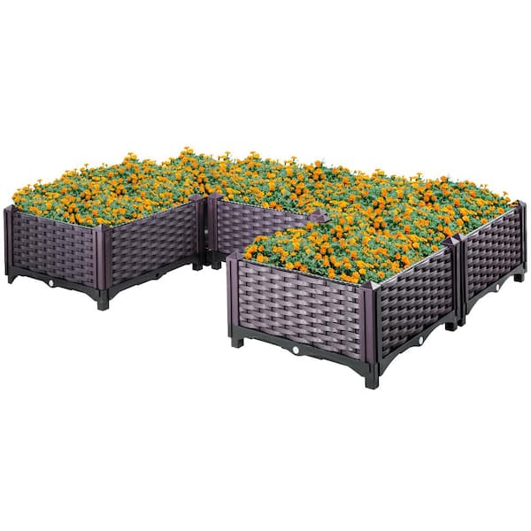 VEVOR Plastic Raised Garden Bed 9 in. H Flower Box Kit Self-Watering Grow Planter Care Box Set of 5 Raised Garden Planter