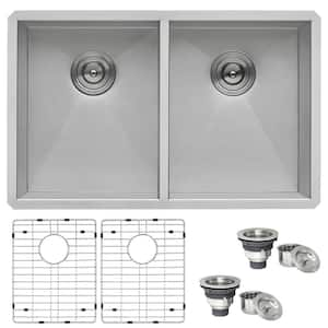 Undermount Stainless Steel 30 in. 16-Gauge 50/50 Double Bowl Kitchen Sink