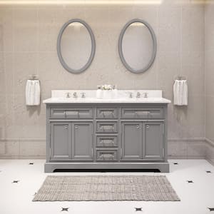 60 in. W x 21.5 in. D Vanity in Cashmere Grey with Marble Vanity Top in Carrara White and Mirror