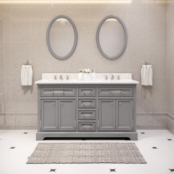 Water Creation 60 in. W x 21.5 in. D Vanity in Cashmere Grey with Marble Vanity Top in Carrara White and Mirror