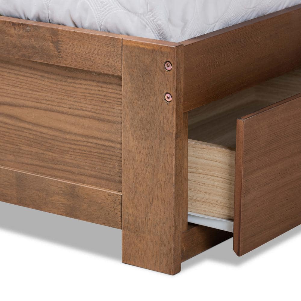 Ash Walnut King Size Wood Frame Upholstered Storage Bed with 3 Drawers