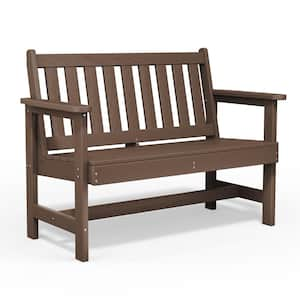 Garden Bench All-Weather HDPE 2-Person Plastic Outdoor Bench in Brown