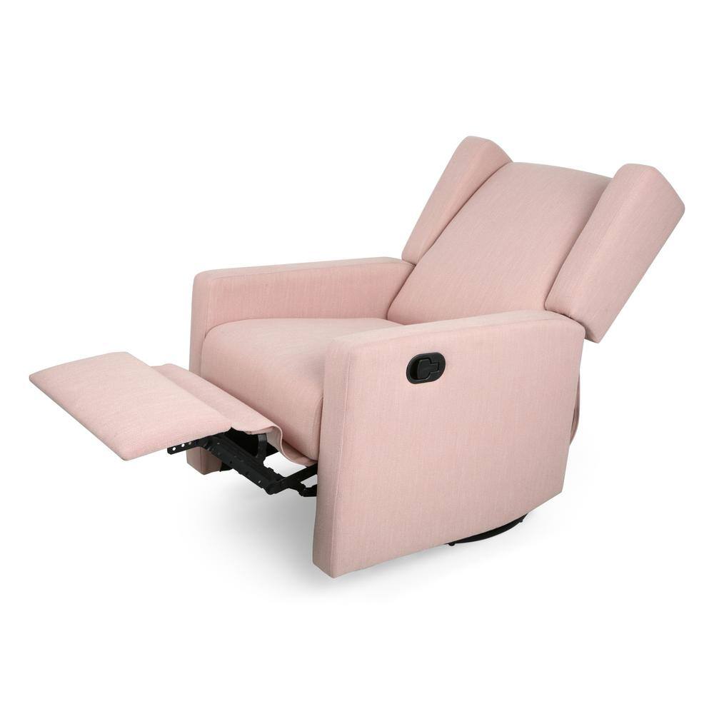 Blush and Black Fabric Swivel Recliner with Metal Frame