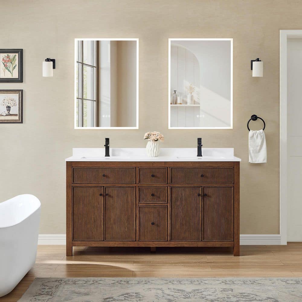 Pendry 60 in. Double Freestanding Dark Walnut Bath Vanity with White Cultured Marble Top price history on PriceWatchPro