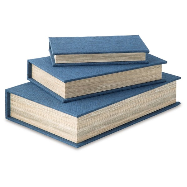 Jolina Blue 13 in. x 2.75 in. Linen Decorative Box Set of 3