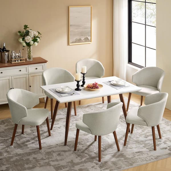 JAYDEN CREATION Nuria Beige Upholstered Dining Chair with Wing Back and Solid Wood Tapered Legs (Set of 6)