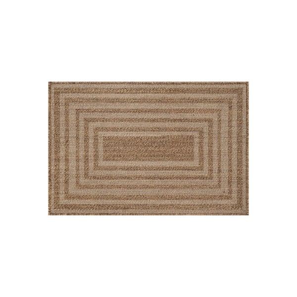 Geometric Sand/Natural Easy-Care Jute-Style Indoor/Outdoor Flat Woven Area Rug 2 ft. x 3 ft. Sand