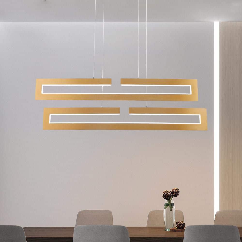 Boston 2-Light 37.4 in. Integrated LED Gold Modern Rectangle Dimmable Chandeliers Living Dining Kitchen Foyer Lighting price history on PriceWatchPro