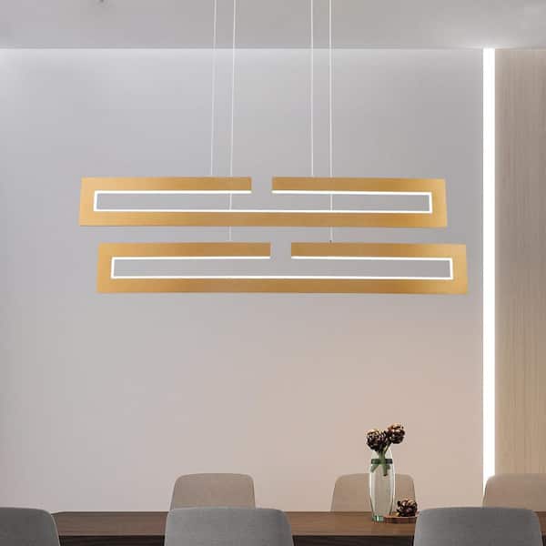 Maxax Boston 2-Light 37.4 in. Integrated LED Gold Modern Rectangle Dimmable Chandeliers Living Dining Kitchen Foyer Lighting