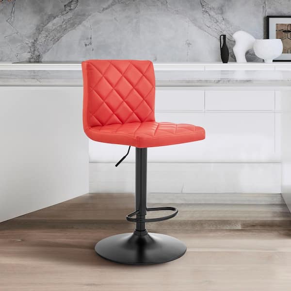Armen Living The Duval 24-32 in.H Adjustable Red Faux Leather Swivel Bar Stool
