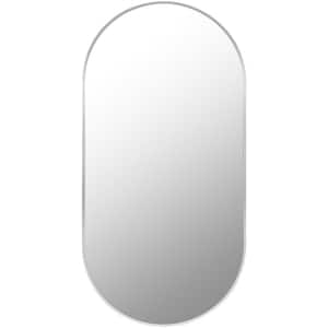Aranya 15.75 in. W x 31.5 in. H Oval White Modern Framed Wall Mirror