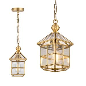 12.1 in. 60-Watt 1 Light Handcrafted Polished Brass Pendant Light with Clear Glass Shade No Bulbs Included E26 Base