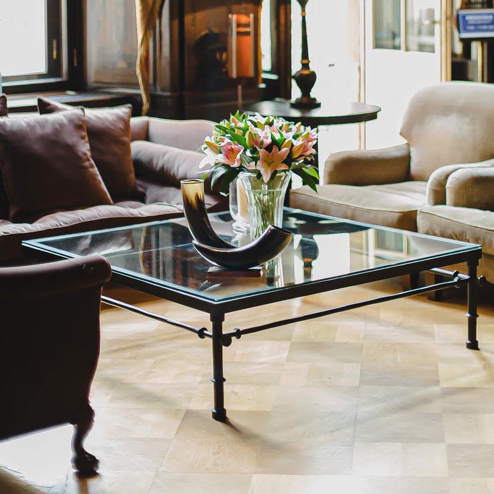 54-Inch Clear Tempered Glass Square Table Top with Flat Edge