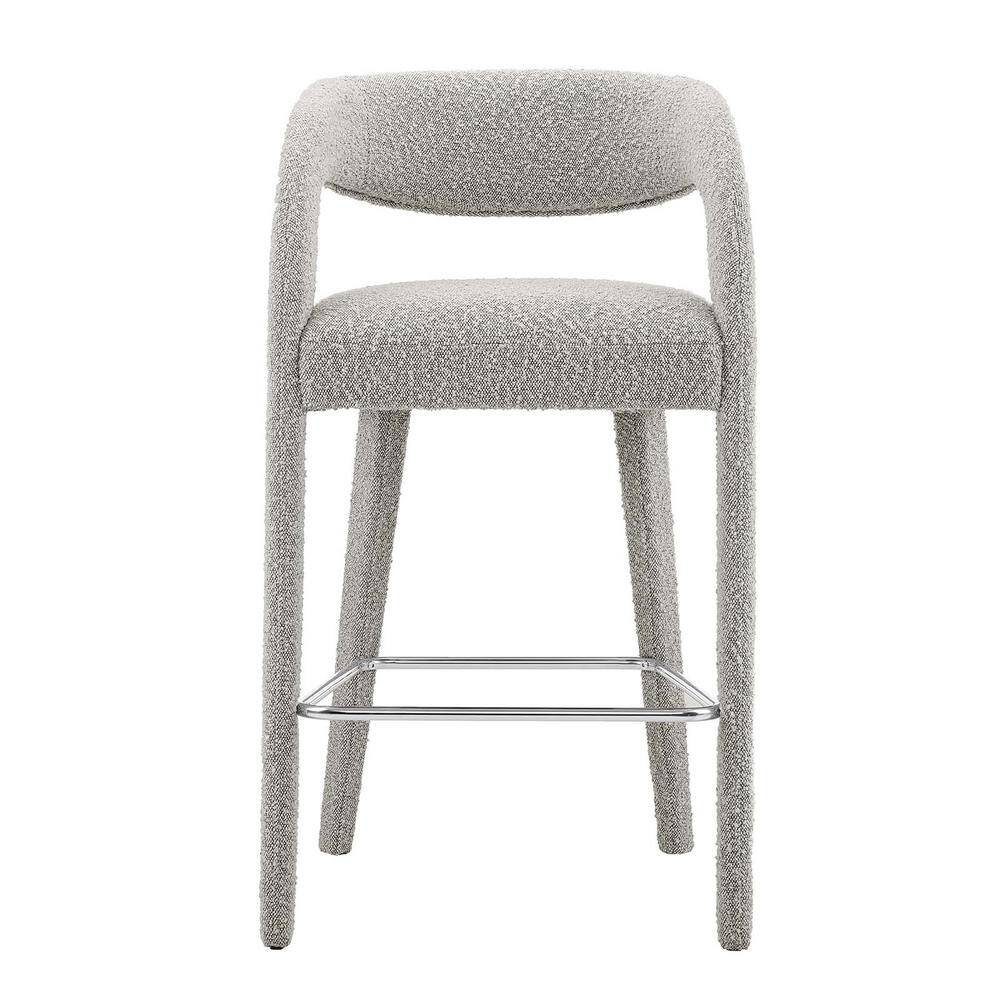Taupe Silver Boucle Upholstered Bar Stools with Metal Legs, Set of Two