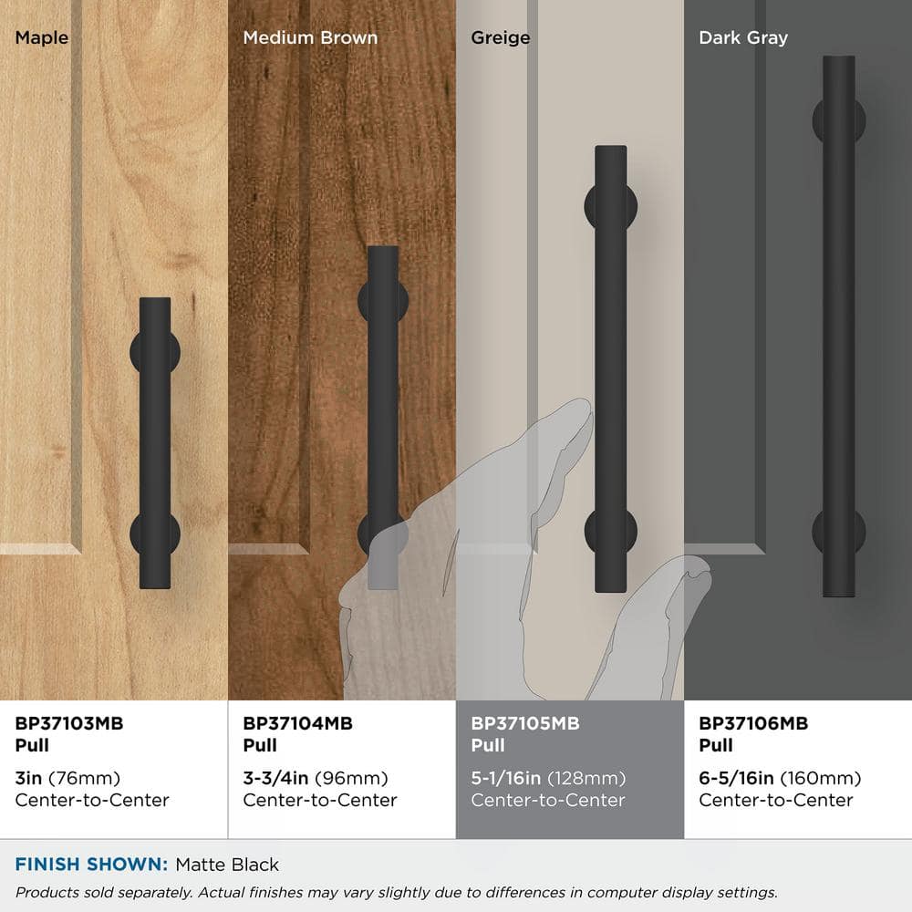 Matte Black 5-1/16 Inch Modern Cabinet Pull with Mounting Hardware