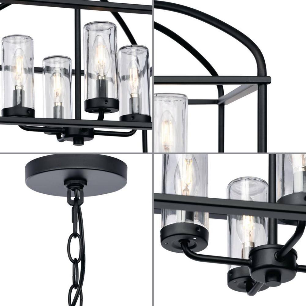 Swansea Matte Black Steel Outdoor Cage Chandelier with Clear Glass Shades