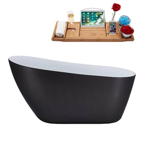 Streamline 59 in. Acrylic Flatbottom Non-Whirlpool Bathtub in Matte Gray With Polished Gold Drain