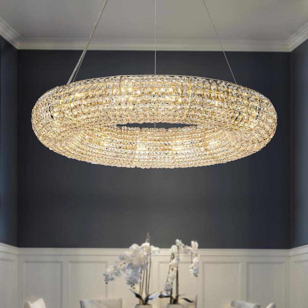 ALOA DECOR 31in 14-Light Halo Round Wagon Wheel Crystal Chandelier in ...