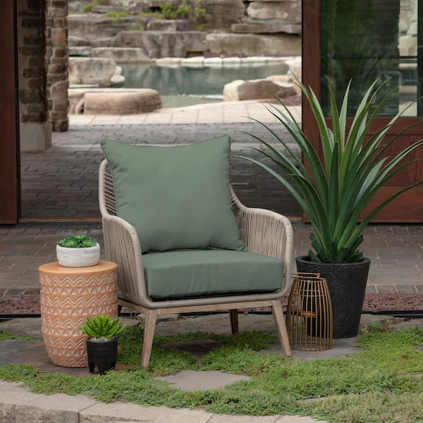 24 in. x 24 in. 2-Piece Deep Seating Outdoor Lounge Chair Cushion in Sage  Green Texture
