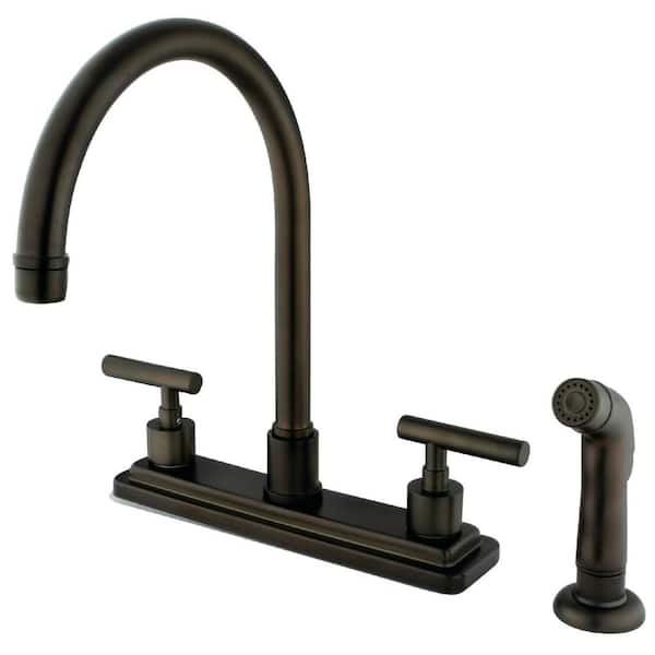 Kingston Brass Manhattan 2-Handle Deck Mount Centerset Kitchen Faucets with Side Sprayer in Oil Rubbed Bronze