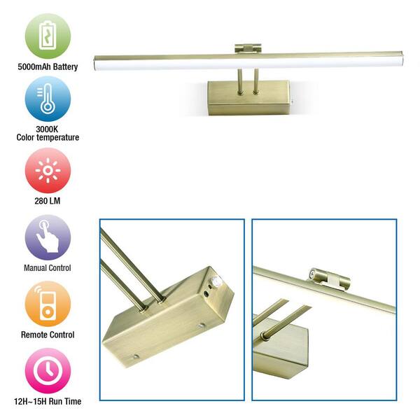 Tipace Gold LED Wall Mounted Lights 2 Pcs With Remote,Wall Sconces Lamp Battery Operated,3 Color Temperatures & Dimmable 360° Rotation Cordless Light For Bedroom Bedside Farmhouse Gallery