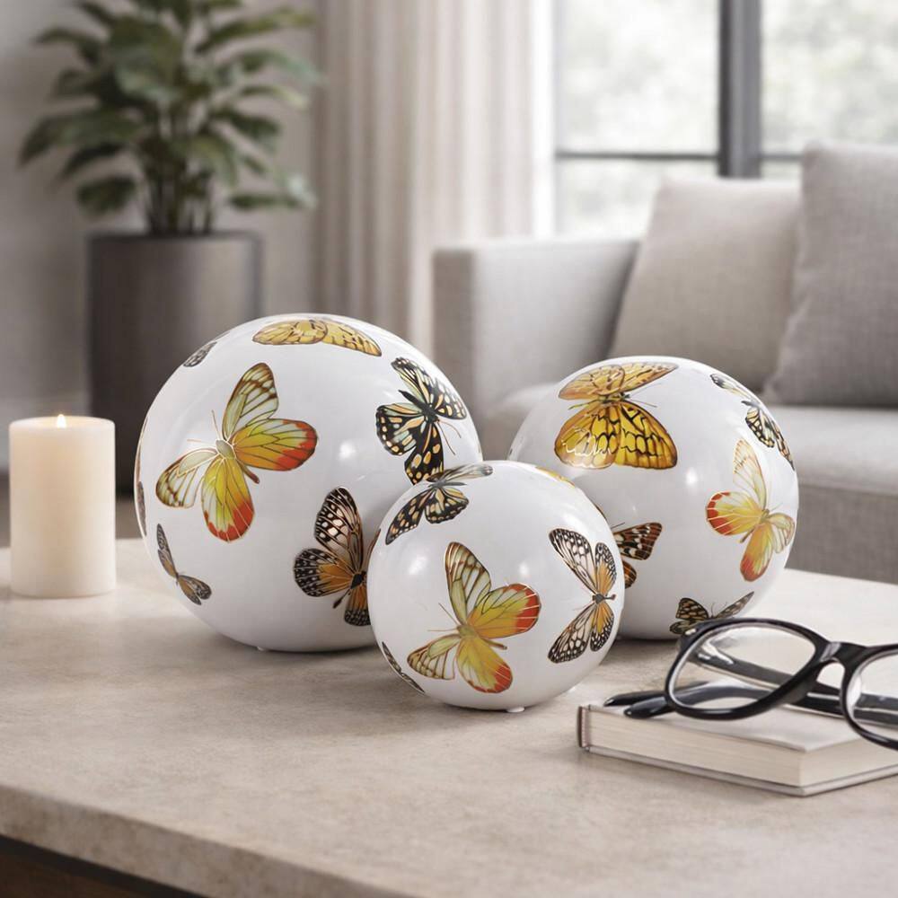 4 in., 5 in. and 6 in. White Ceramic Butterfly Print Decorative Orbs price history on PriceWatchPro