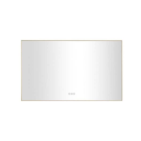 Interbath 60 in. W x 36 in. H Large Rectangular Aluminium Framed LED Light Wall Mounted Bathroom Vanity Mirror in Gold