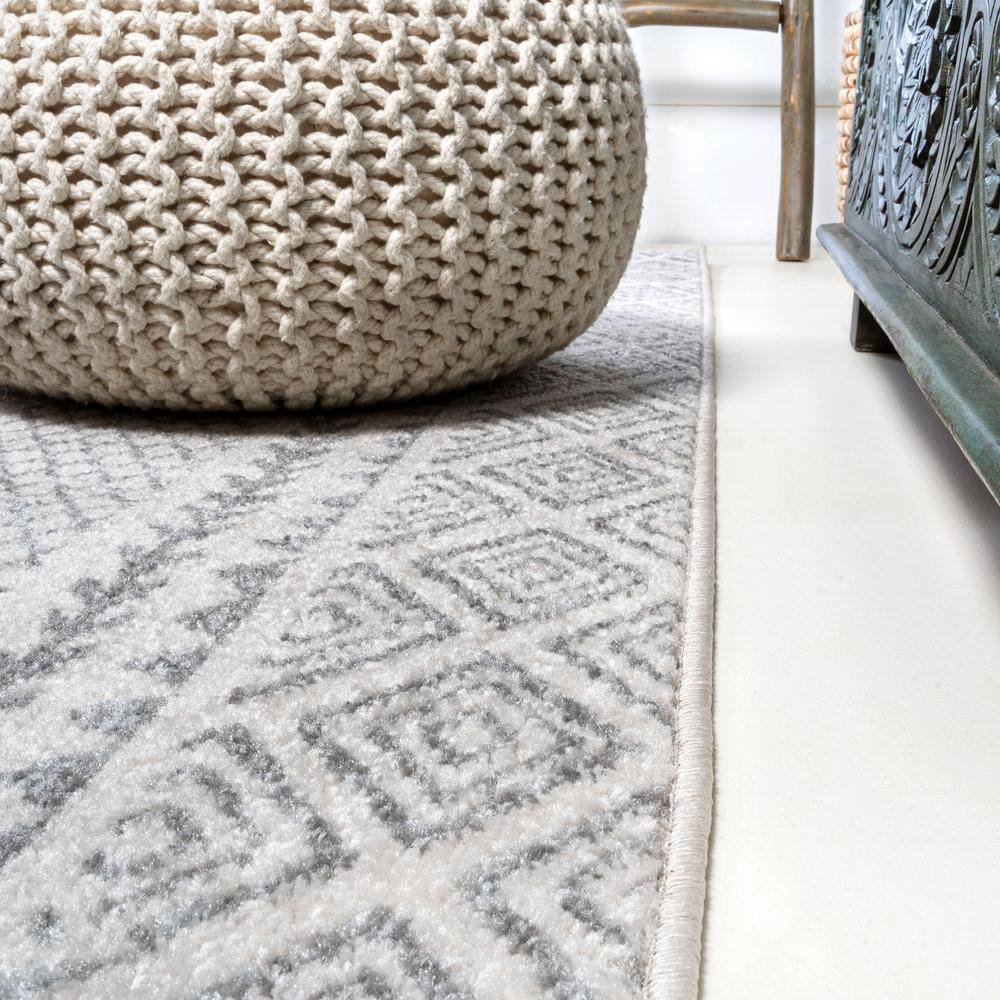 Athens Modern Geometric Boho Ivory & Dark Gray 2'x8' Runner Rug