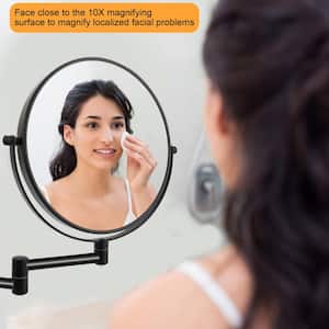 8 in. Small Round 2-Sided 1x/10x Magnifying 360°Swivel Wall-Mounted Bathroom Makeup Mirror with Extension Arm (Black)